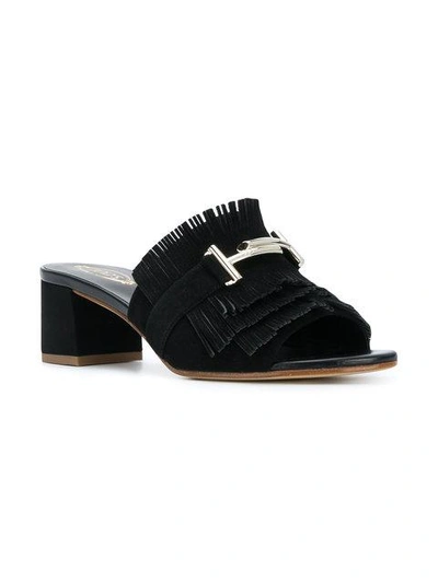 Shop Tod's Double T Fringed Mules In Black