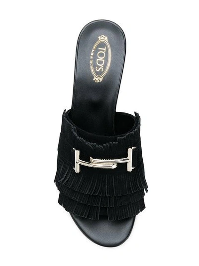 Shop Tod's Double T Fringed Mules In Black