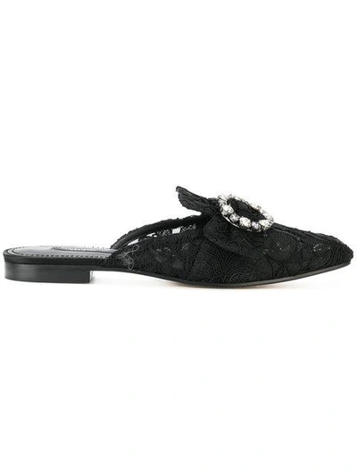 Shop Dolce & Gabbana Lace Buckle Slippers In Black