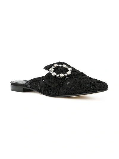 Shop Dolce & Gabbana Lace Buckle Slippers In Black