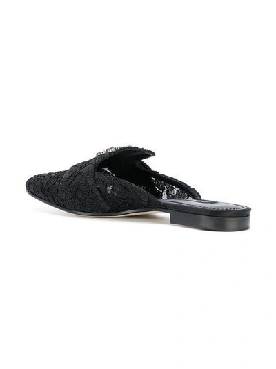 Shop Dolce & Gabbana Lace Buckle Slippers In Black