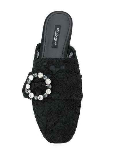 Shop Dolce & Gabbana Lace Buckle Slippers In Black