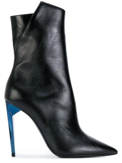 Shop Saint Laurent Pointed Toe Contrast Heel Boots In Black