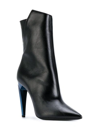 Shop Saint Laurent Pointed Toe Contrast Heel Boots In Black