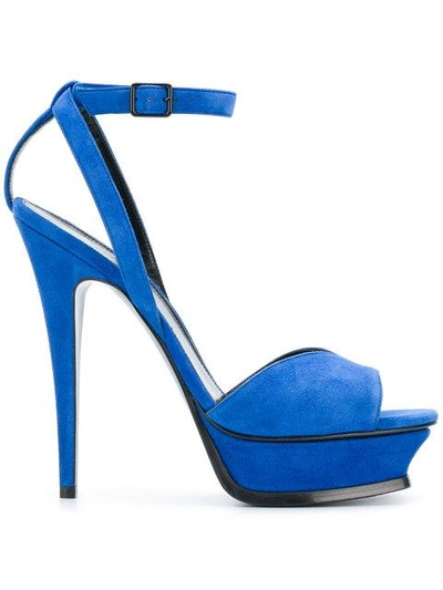 Shop Saint Laurent Tribute 105 Peep Toe Sandals - Blue