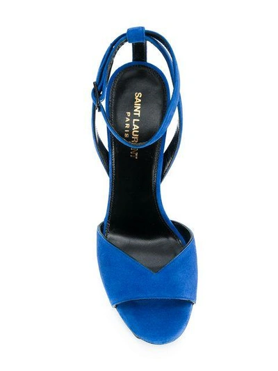 Shop Saint Laurent Tribute 105 Peep Toe Sandals - Blue