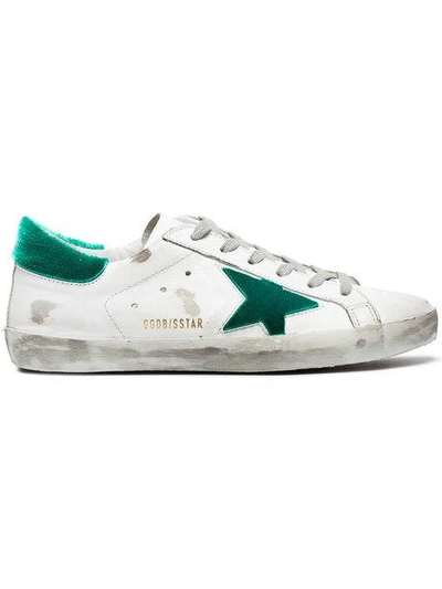 Shop Golden Goose White Green Superstar Velvet Sneakers