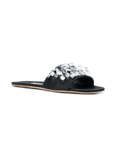 Shop Miu Miu Embellished Sandals - Black