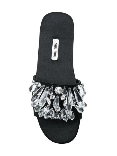 Shop Miu Miu Embellished Sandals - Black