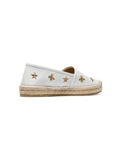 Shop Gucci White Pilar Bee Embroidery Leather Espadrilles