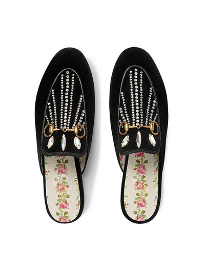 Shop Gucci Princetown Velvet Slipper With Crystals