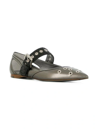 Shop Bottega Veneta Antique Silver Calf Mary Jane Ballerina  In 8163  Old Silver/ Black