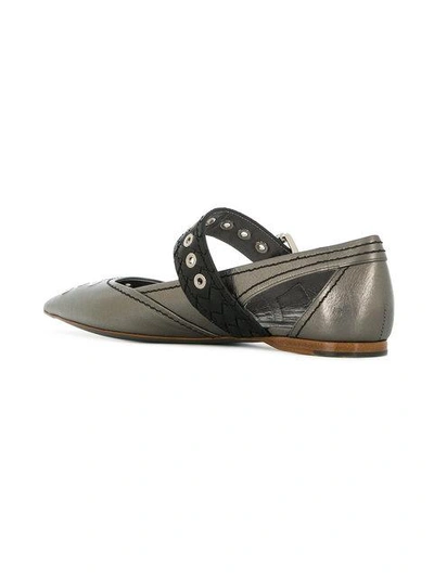 Shop Bottega Veneta Antique Silver Calf Mary Jane Ballerina  In 8163  Old Silver/ Black