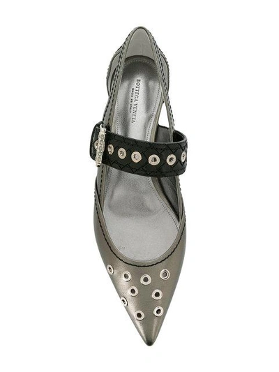 Shop Bottega Veneta Antique Silver Calf Mary Jane Ballerina  In 8163  Old Silver/ Black