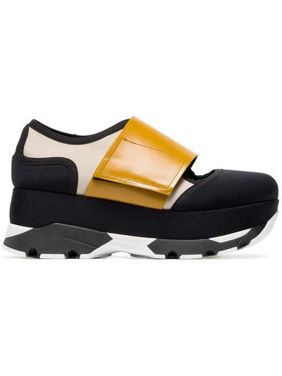 Shop Marni Black Yellow 65 Neoprene Platform Sneakers