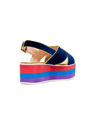 Shop Gucci Blue 60 Crossover Strap Velvet Platforms