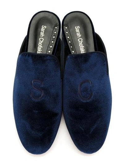 Shop Sarah Chofakian Velvet Mules In Veludoazuro