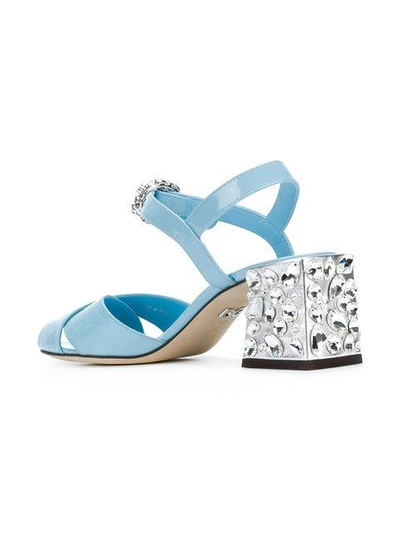 Shop Dolce & Gabbana Crystal Heeled Sandals In Blue