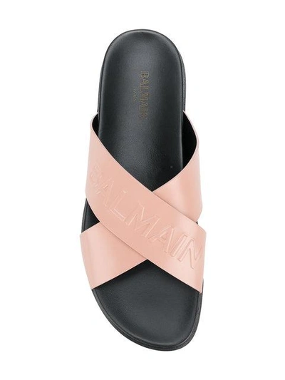 Shop Balmain Logo Crossover Strap Sandals