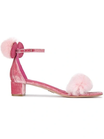 Shop Oscar Tiye Pink Minnie 40 Velvet Fur Sandals