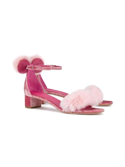 Shop Oscar Tiye Pink Minnie 40 Velvet Fur Sandals
