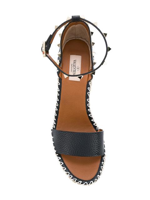 valentino garavani rockstud double leather espadrille sandals