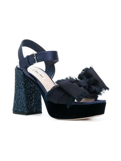 Shop Miu Miu Glitter Heel Bow Sandals In Blue