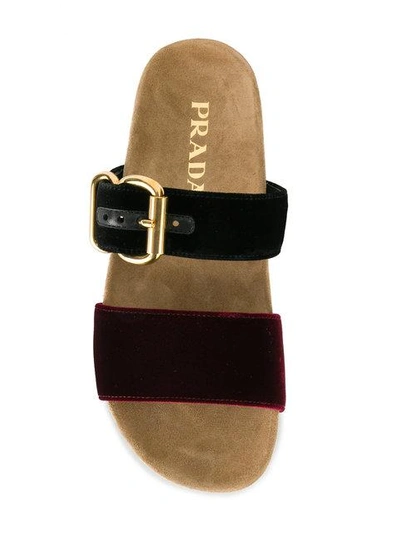 Shop Prada Velvet Double Strap Sandals In Red