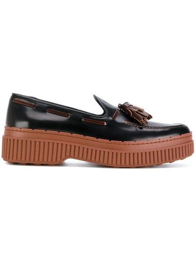 Shop Tod's Tasselled Flatform Loafers - Black