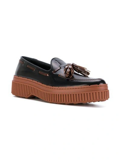 Shop Tod's Tasselled Flatform Loafers - Black