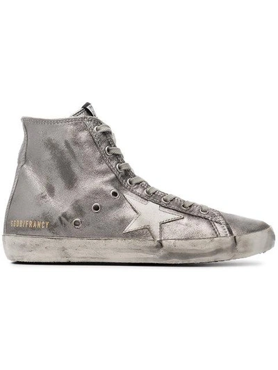 Shop Golden Goose Pewter Francy Leather Hi Top Sneakers