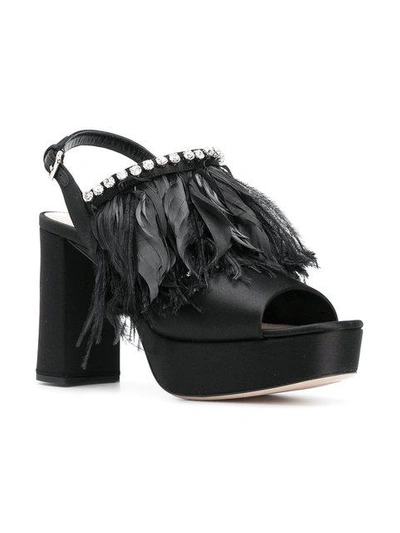 Shop Miu Miu Feather-trimmed Sandals In Black