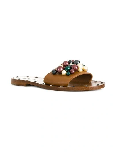 Shop Marni Pearl Embellished Sandals In Brown