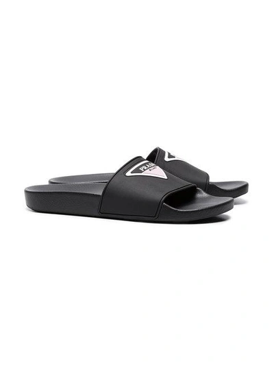 Shop Prada Black Logo Rubber Pool Slides