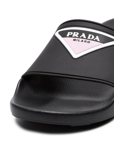 Shop Prada Black Logo Rubber Pool Slides