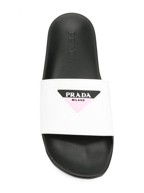 Prada 20mm Logo Embossed Rubber Slide Sandals In White | ModeSens