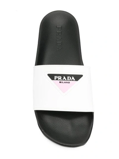 Shop Prada Logo Slides In White