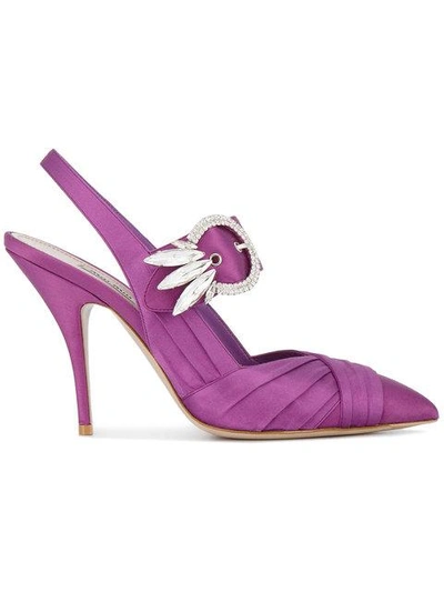 Shop Miu Miu Purple Satin Crystal 110 Slingback Heels - Pink In Pink & Purple