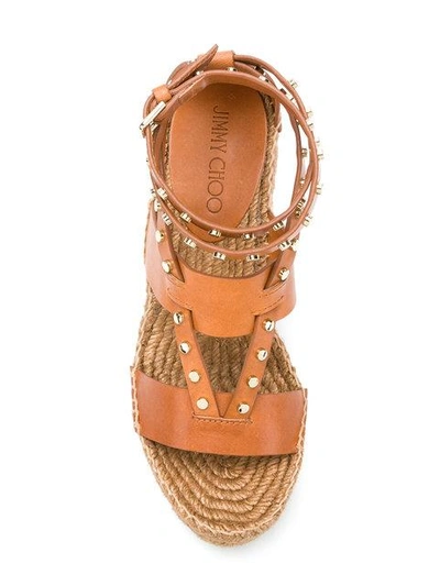 Shop Jimmy Choo Danica 110 Wedge Sandals In Tan/gold