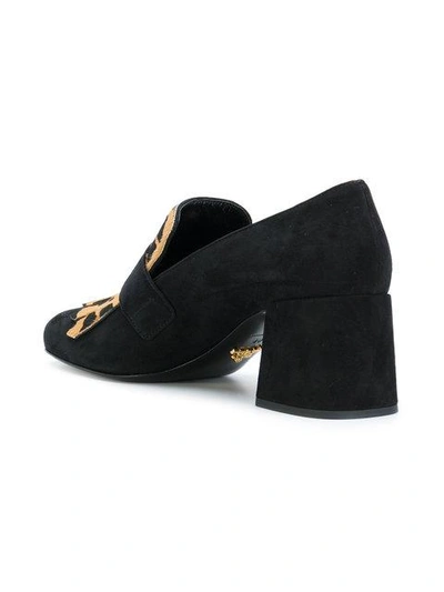 Shop Prada Fringed Loafers In Black