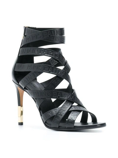 Shop Balmain Strappy Ankle Sandals In Black