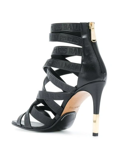Shop Balmain Strappy Ankle Sandals In Black