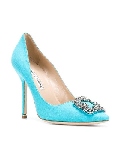 Shop Manolo Blahnik Hangisi Linen In Blue