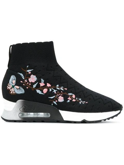 Ash 'lotus' Floral Embroidered Perforated Knit Sock Sneakers In Black |  ModeSens