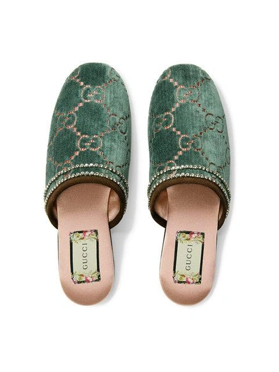 Shop Gucci Gg Velvet Slippers In Blue