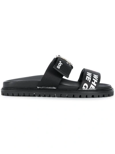 Shop Joshua Sanders Buckle Strap Sliders In Black