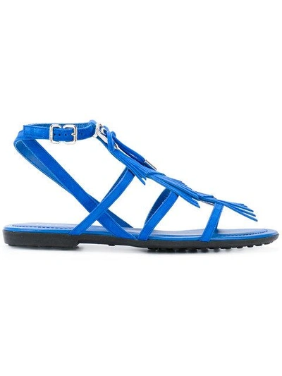 Shop Tod's Fringed Multi-strap Sandals