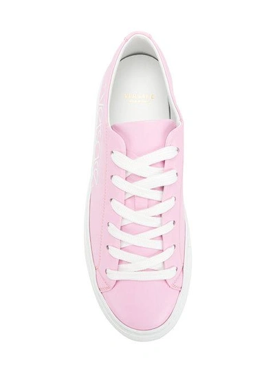 Shop Versace Logo Print Sneakers In Pink