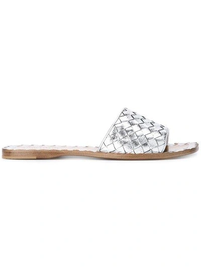 Shop Bottega Veneta 'ravello' Intrecciato Sandals In Metallic