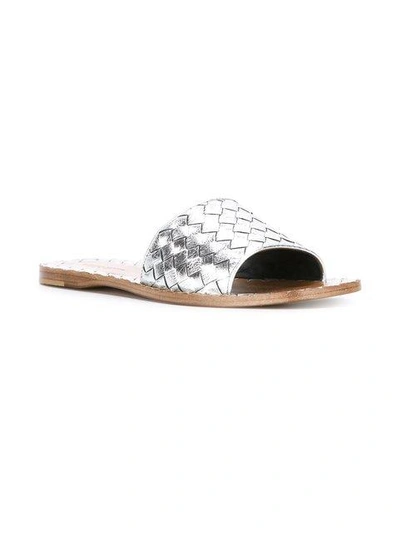 Shop Bottega Veneta 'ravello' Intrecciato Sandals In Metallic